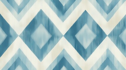Poster - Blue and White Geometric Pattern with Diamonds and Zigzag Shapes