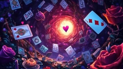 Wall Mural - Whimsical Card Journey Through Enchanted Cosmic Heart Portal