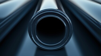Poster - Close-Up of Reflective Metal Pipe on Dark Background