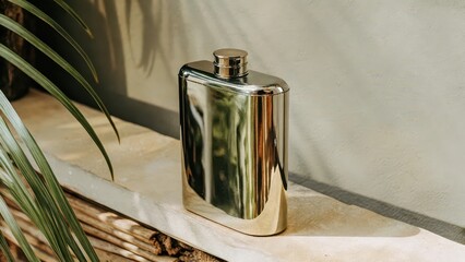 Wall Mural - Polished Metal Flask on White Surface