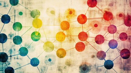 Poster - Abstract network of colorful nodes and connections on a textured background.
