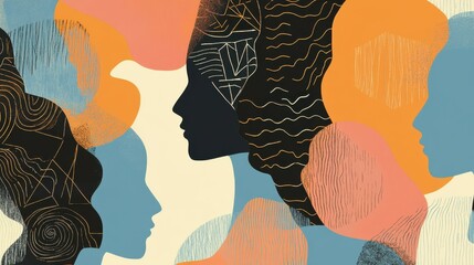 Poster - Abstract Female Silhouettes with Artistic Background Patterns