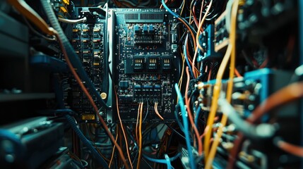 Poster - Intricate Details of Modern Electrical Circuit Board and Wiring Setup