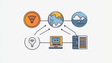 Poster - Digital Connection Concept with Network Icons and Global Communication