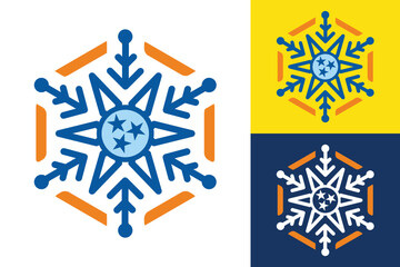 Poster - The image shows a flat logo design of an ice crystal snow flake in hexagonal shape with three stars in the center. The logo looks clean and sharp on a white background.