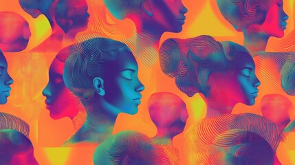 Poster - Abstract Portraits in Vivid Colors and Intricate Patterns