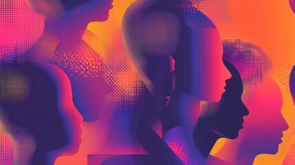 Poster - Abstract Silhouettes of Diverse Faces in Vibrant Colors and Shapes