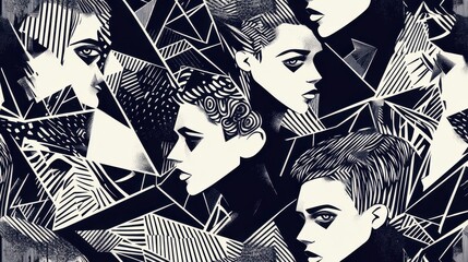 Poster - Abstract Artistic Portraits of Faces in Geometric Style Design