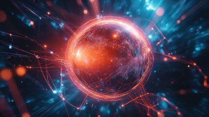 Poster - Vibrant Abstract Sphere with Light Trails and Energy Pulses
