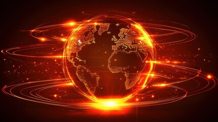 Poster - Glowing Earth with Dynamic Energy Circles on Dark Background