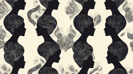 Poster - Elegant Silhouettes of Women with Intricate Hair Designs Art