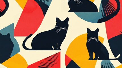Poster - Playful and Colorful Abstract Cat Illustrations in Modern Design