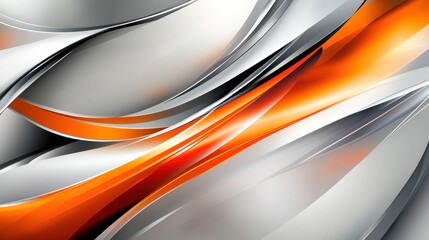 Poster - Abstract Orange and Silver Waves with Smooth Curves and Textures