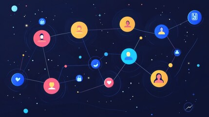 Poster - Connections Between Users in a Digital Network with Colorful Icons