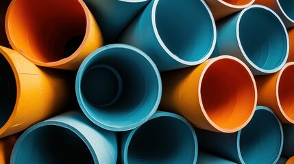 Poster - Colorful Plastic Pipes Stacked in a Creative Pattern for Backgrounds