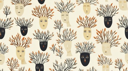 Poster - Artistic Background with Abstract Heads and Tree-Like Hair Design
