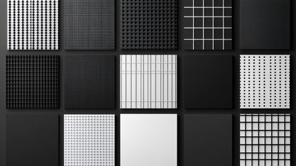 Poster - Textured Patterns in Black and White Grid Arrangement for Design