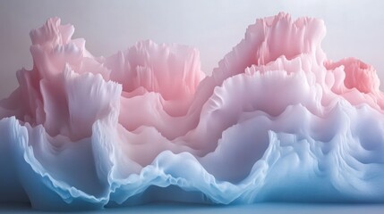 Poster - Abstract pastel pink and blue landscape, textured waves, soft colors, smooth surface.