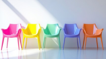 Poster - Colorful Plastic Chairs in a Modern Bright Interior Setting