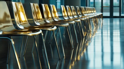 Poster - Gleaming Golden Chairs in Modern Waiting Area with Bright Reflection
