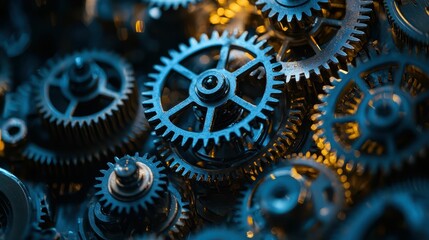 Poster - Intricate Close-Up of Vintage Metallic Gears and Cogs Arrangement