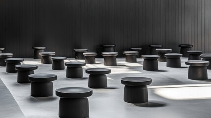 Poster - Modern Minimalist Lounge with Black Stools on Light Floor