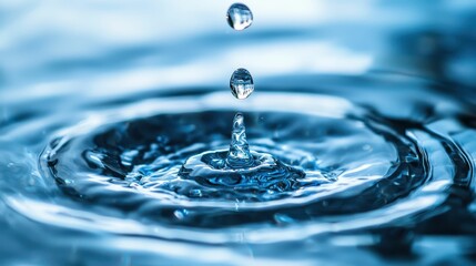 Poster - Water Drop Creating Ripples in a Calm Blue Surface