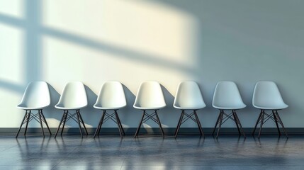 Poster - Modern Minimalist White Chairs Against Light Blue Wall