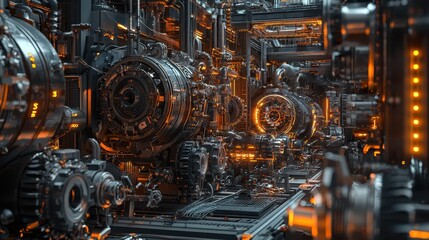 Poster - Futuristic Industrial Control Room with Complex Machinery and Lights