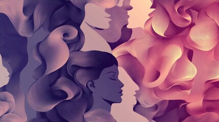 Poster - Artistic Representation of Women With Flowing Hair and Silhouettes