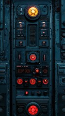 Poster - Industrial Control Panel with Illuminated Buttons and Indicators