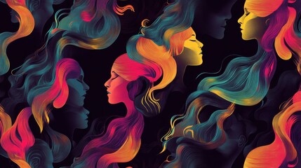 Poster - Vibrant Abstract Hair Silhouettes in Colorful Flowing Patterns