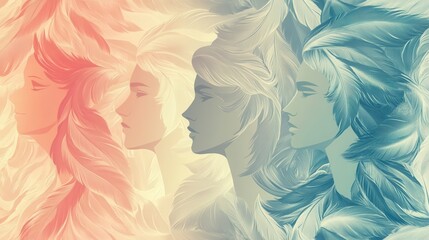 Poster - Artistic Illustration of Female Profiles with Flowing Hair Patterns