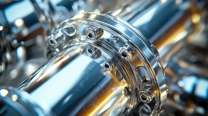 Poster - Close-Up of Polished Metal Mechanical Components with Detail