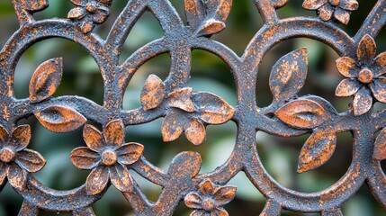 Poster - Ornate Vintage Ironwork with Floral Pattern and Rusty Finish