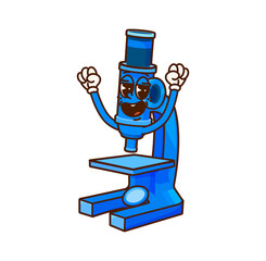 Poster - Cartoon groovy microscope school stationery character. Vector educational laboratory equipment retro y2k personage embodying spirit of learning and science, ready for scientific explorations and tasks