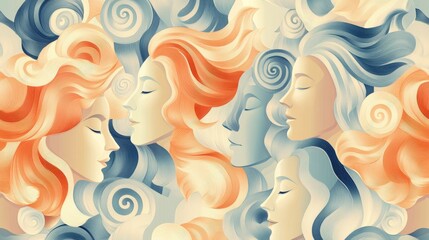 Poster - Abstract Illustration of Elegant Women with Flowing Hair Patterns