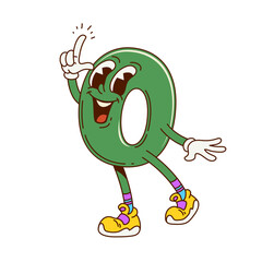 Poster - Groovy math number zero character. Mathematics numeric symbol cartoon funny character. School math digit isolated vector happy mascot or kids education number comical cute personage