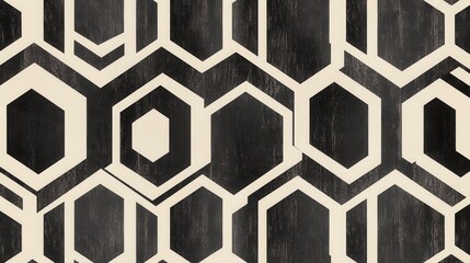 Poster - Geometric Pattern of Black and White Hexagons on Light Background