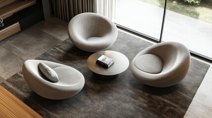 Poster - Cozy Modern Living Room with Stylish Round Chairs and Table