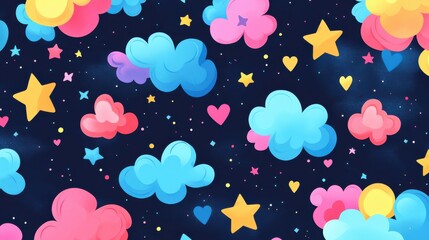 Wall Mural - colorful clouds and stars pattern on dark night sky background