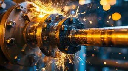 Poster - Close-Up of Industrial Equipment with Sparks and Steel Texture