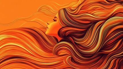 Wall Mural - Vibrant Orange Hair Artwork with Flowing Texture and Graceful Profile