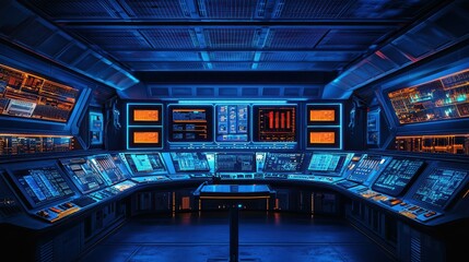 Poster - Futuristic Control Room with High-Tech Screens and Panels