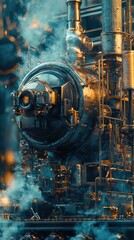 Poster - Intricate Industrial Machinery Surrounded by Mystical Smoke