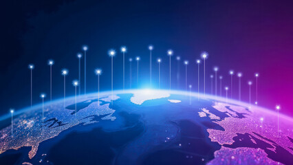 Poster - Stunning Earth with Network Connections Illuminating Distance in Space Showing Global Reach and Technology Advancements Across the Universe