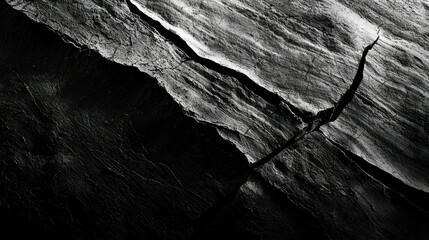Poster - Dark Textured Surface with Cracks and Shadows in Black and White