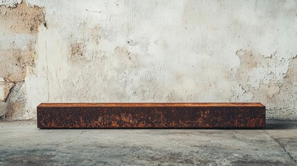 Poster - Rusty Metal Bar on Concrete Surface Against Weathered Wall