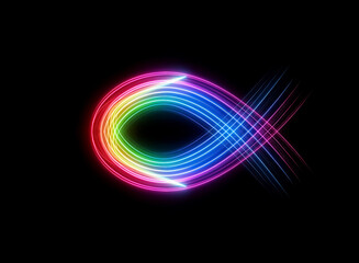 Wall Mural - a vibrant, abstract shape glows against a dark backdrop. rainbow colors blend smoothly, creating a l