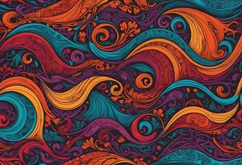 Poster - Fluid Swirls of Teal, Crimson, and Gold, A Vibrant, Abstract Pattern